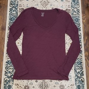 aerie Best T Maroon Long Sleeve V-neck Tee
